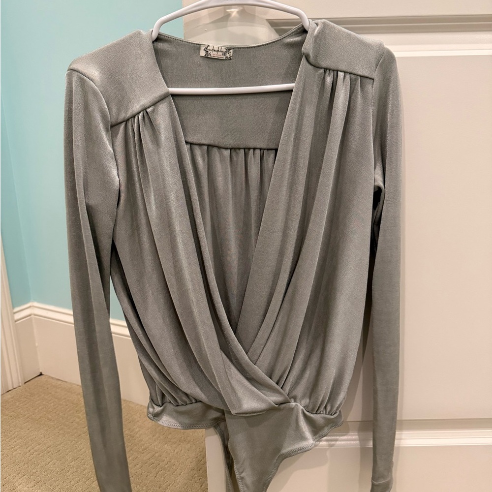 Free People Silver Long Sleeve Bodysuit